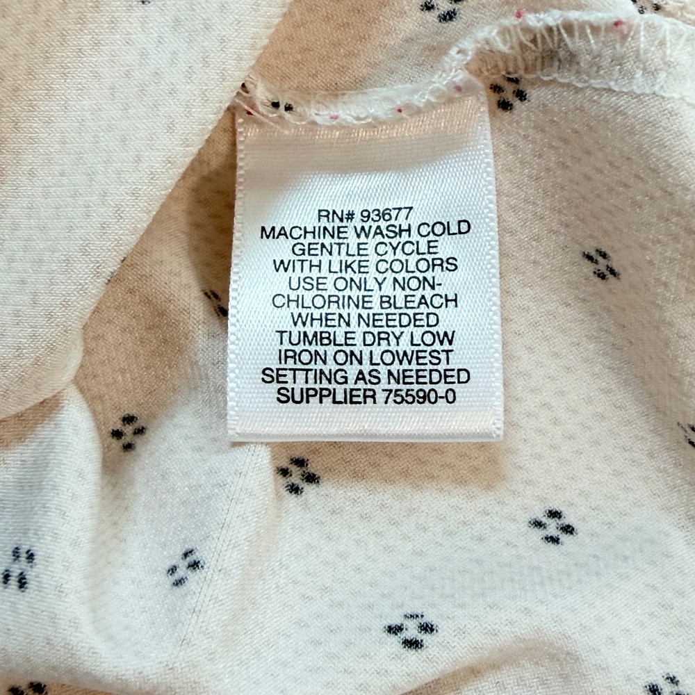 Liz Claiborne Petite PM Cream Diamond Print Tie-Neck Blouse Top - Picture 6 of 6